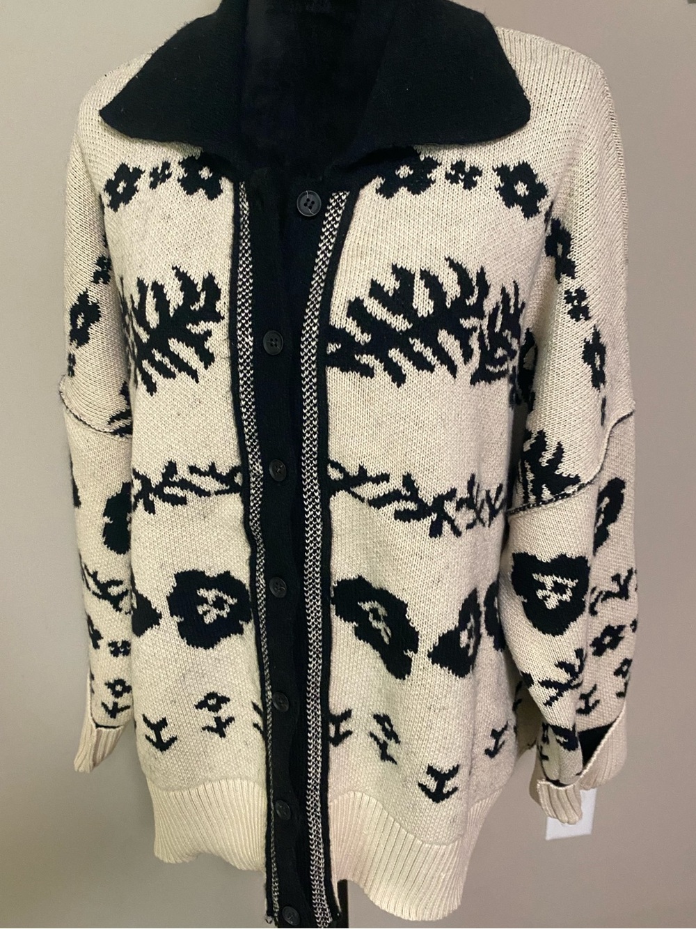 Free People Shelby Cardigan in Cream and Black - XL - Picture 6 of 7